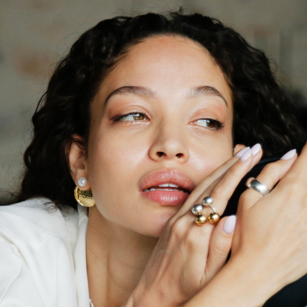 Silver earrings with pearl, gold-plated – double-sided Twins