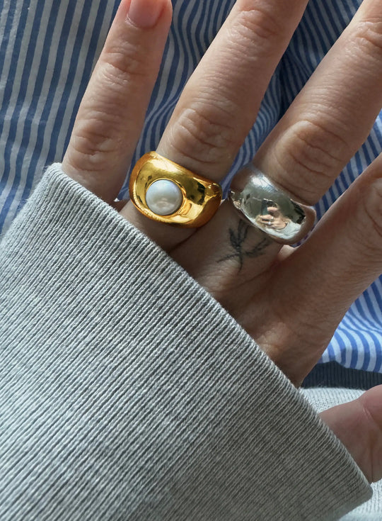 Gold Pearl Signet Ring