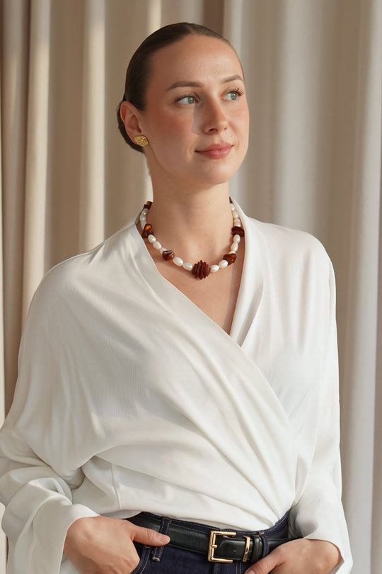 Pearl and amber necklace