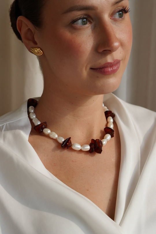 Pearl and amber necklace