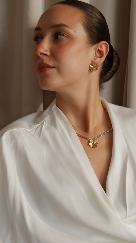 Gold-plated silver four-leaf clover earrings