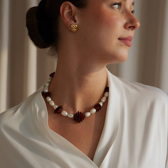 Pearl and amber necklace